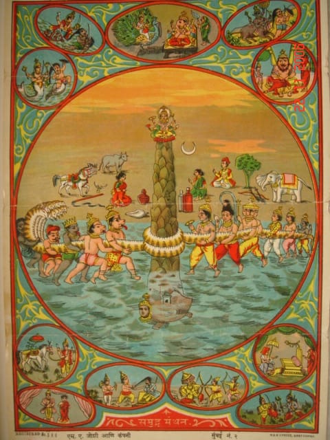  painting of Samudra Manthan, a Hindu mythological story of nectar